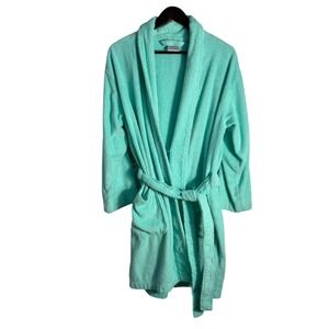 Melsimo Terry Cloth Bathrobe 100% Cotton Aqua / Seafoam Tie Waist Pockets Medium